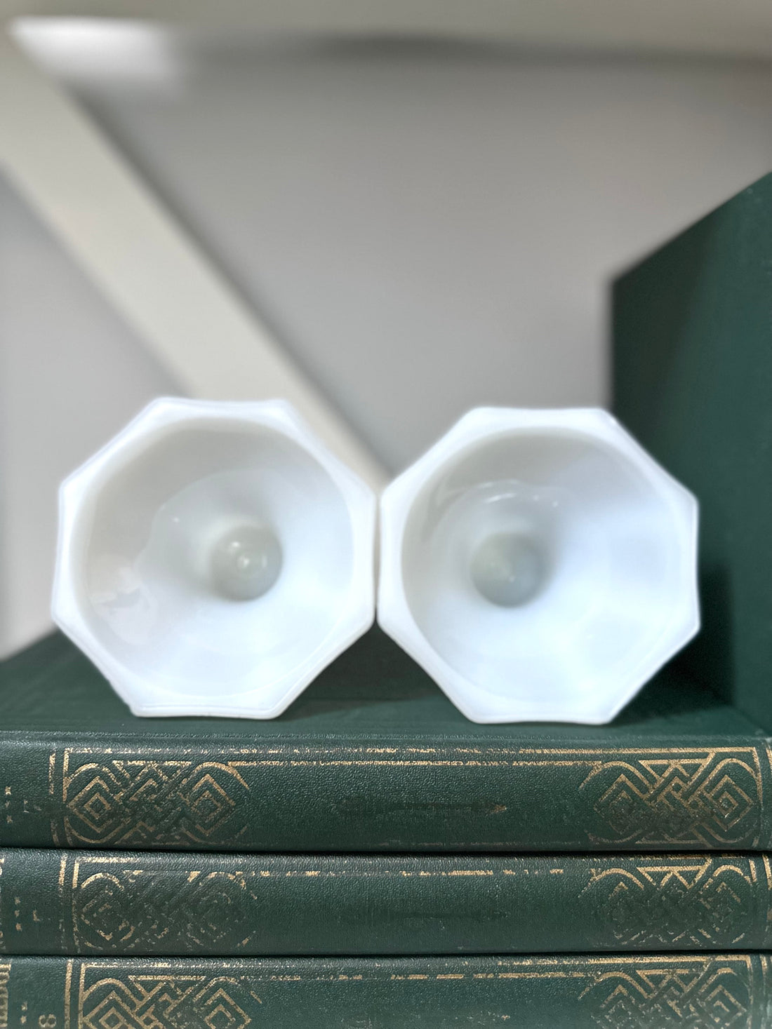 Vintage Pair Milk Glass Candlestick Holders