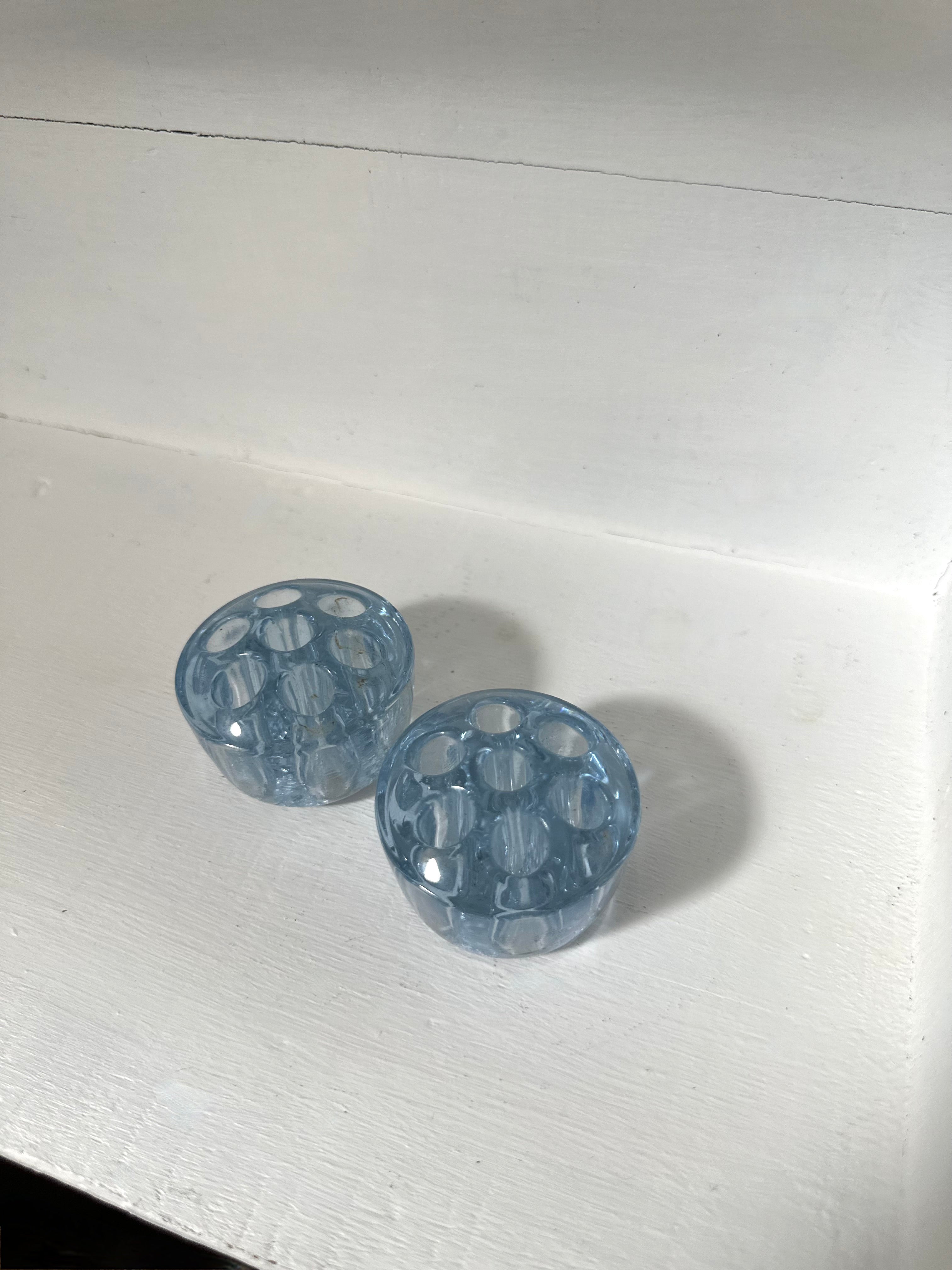 Vintage Pair Blue Flower Frogs