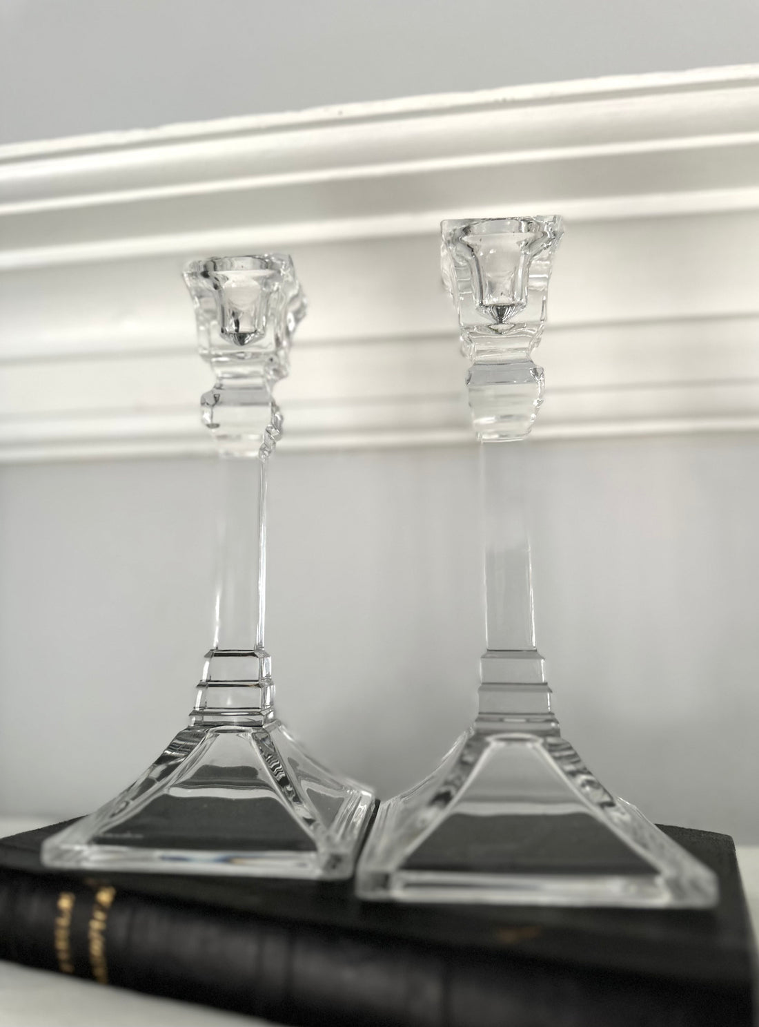 Pair Vintage Glass Candlestick Holders