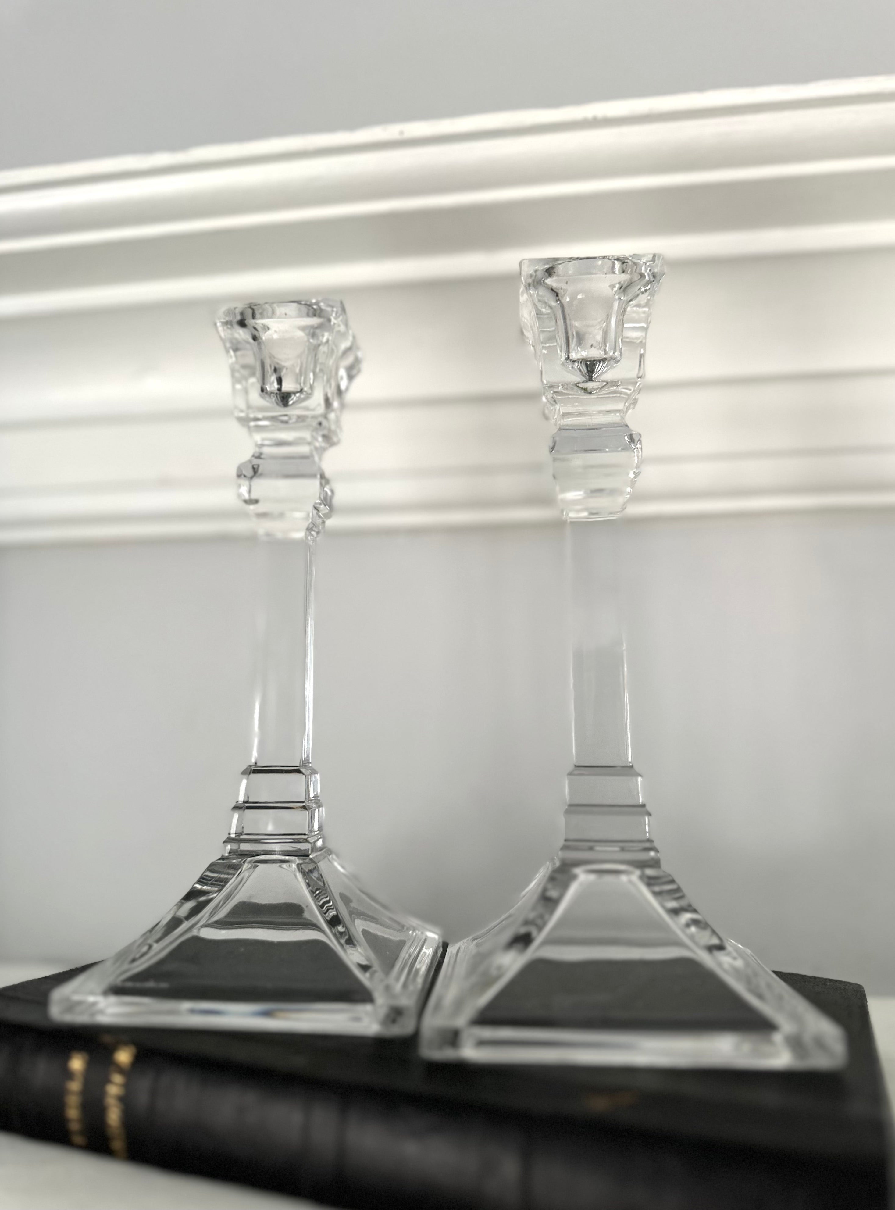 Pair Vintage Glass Candlestick Holders