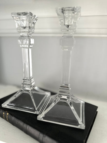 Pair Vintage Glass Candlestick Holders