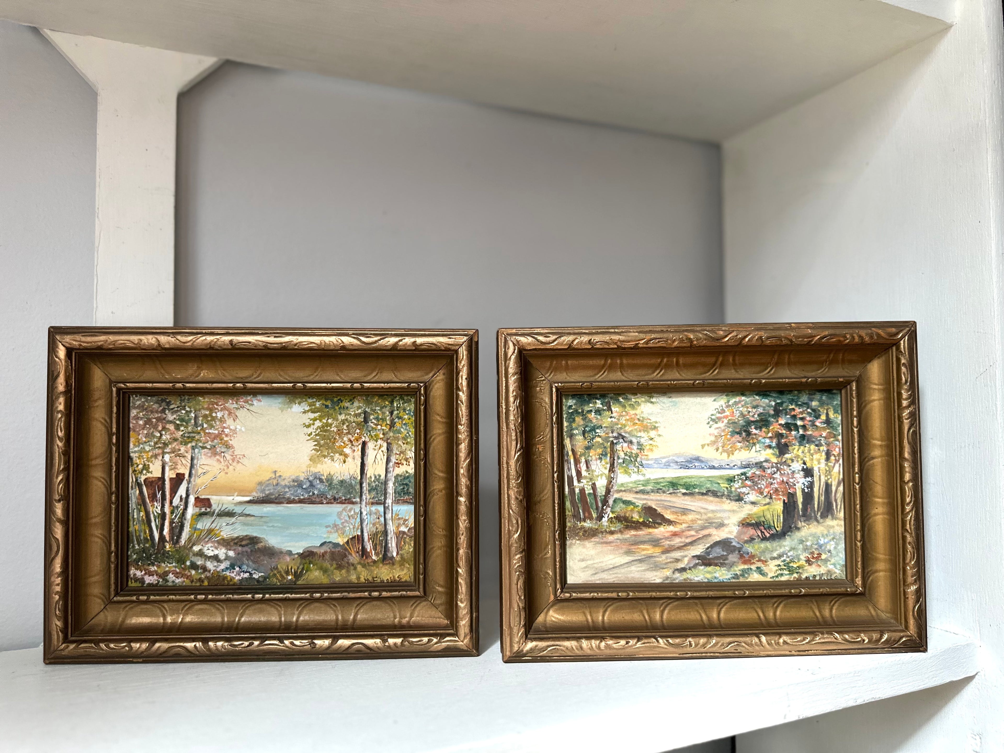 Vintage Pair Cottage Watercolour Prints