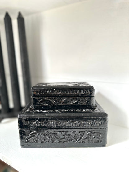 Set of 2 Carved Wood Boxes
