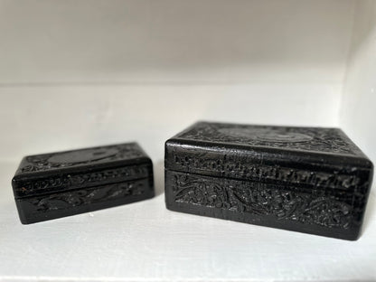 Set of 2 Carved Wood Boxes