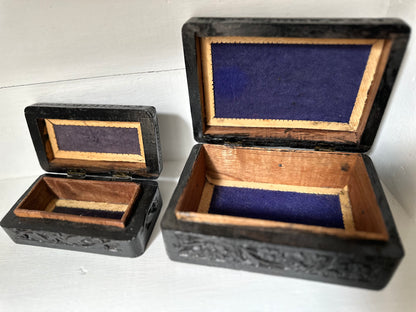 Set of 2 Carved Wood Boxes