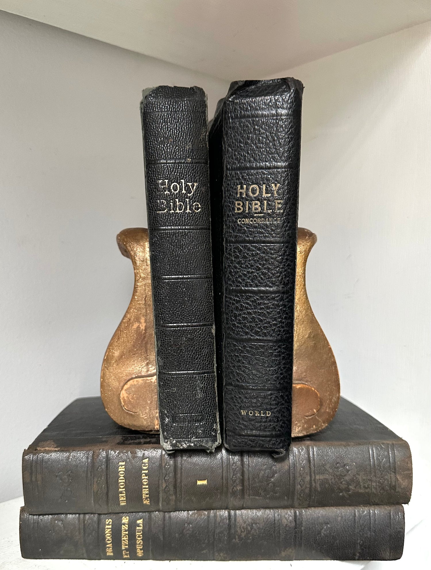 Two black leather-bound books titled &