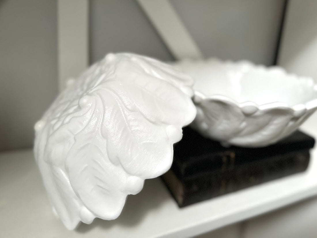 Indiana Glass Wild Rose Milk Glass Serving Bowl