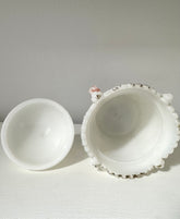 Westmoreland Specialty Co “Flute & Crown” Milk Glass Mustard Bowl with Lid, Original Label